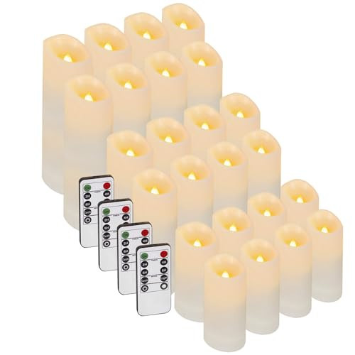 Enido 24 Pc Flameless LED Candles with Remote & Timer, Outdoor Waterproof, Flickering Electric Warm Lights for Cozy Home & Holiday Romantic Decor, Battery Operated (D 2.2” x H 4”/5”/6” | Amazon (US)