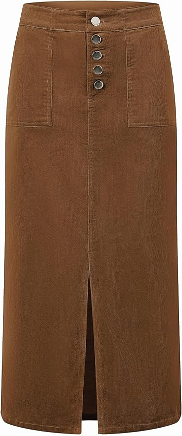 luvamia Corduroy Skirts for Women Midi Length High Waisted Button Fly Fall Casual Elastic Waist L... | Amazon (US)