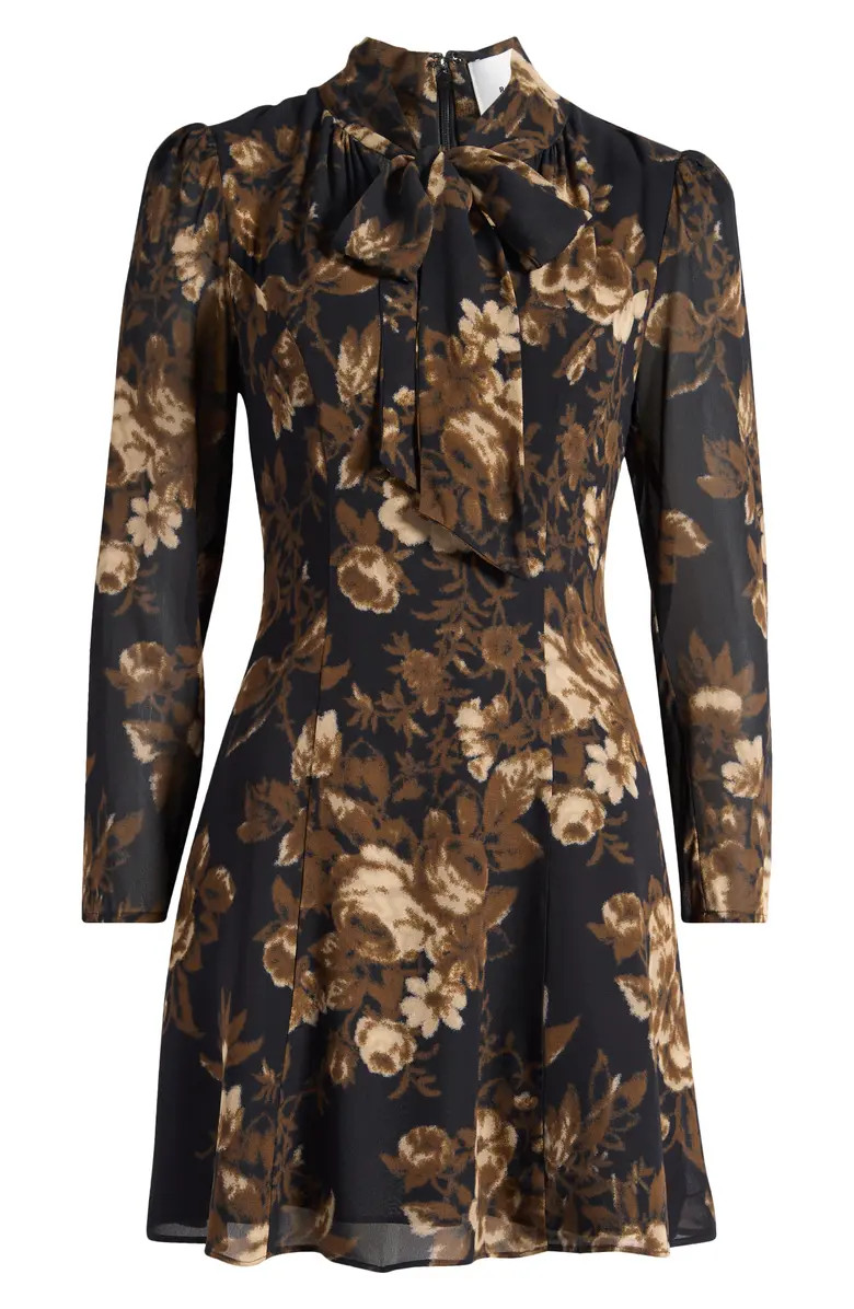 Sunna Floral Tie Neck Long Sleeve Minidress | Nordstrom