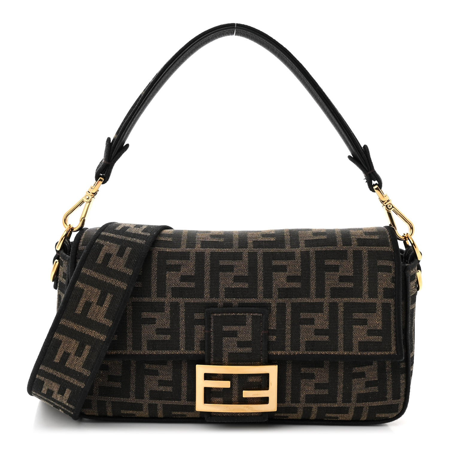 Fabric Jacquard FF 1974 Medium Baguette Tobacco Moro Black | FASHIONPHILE (US)