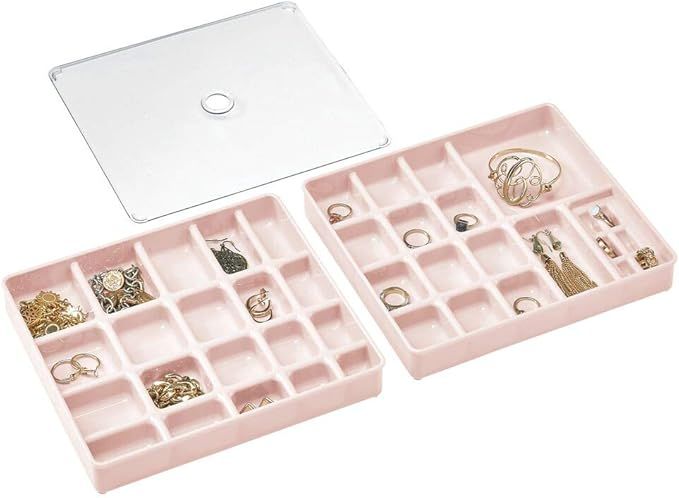 mDesign Stackable Plastic Storage Jewelry Box - 2 Organizer Trays with Lid for Drawer, Dresser, V... | Amazon (US)