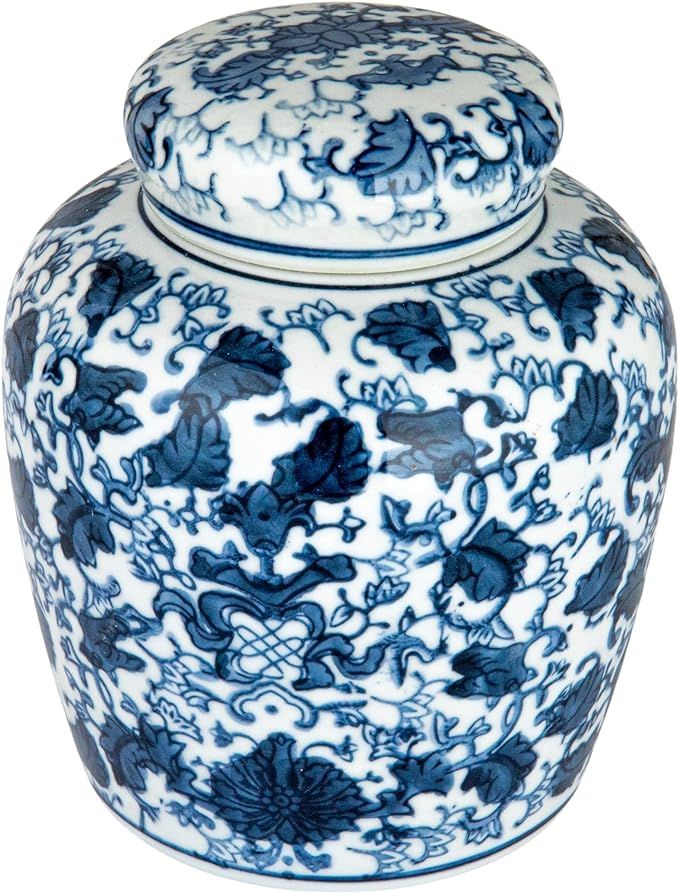 Creative Co-Op Blue & White Ceramic Ginger Jar with Lid | Amazon (US)