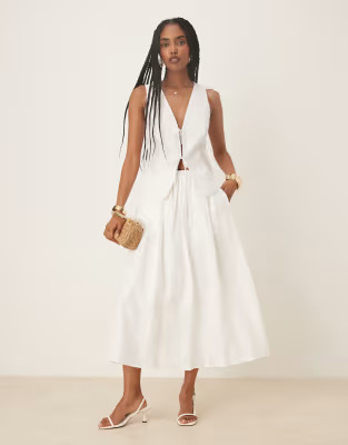 Mango linen elasticated maxi skirt in white | ASOS (Global)