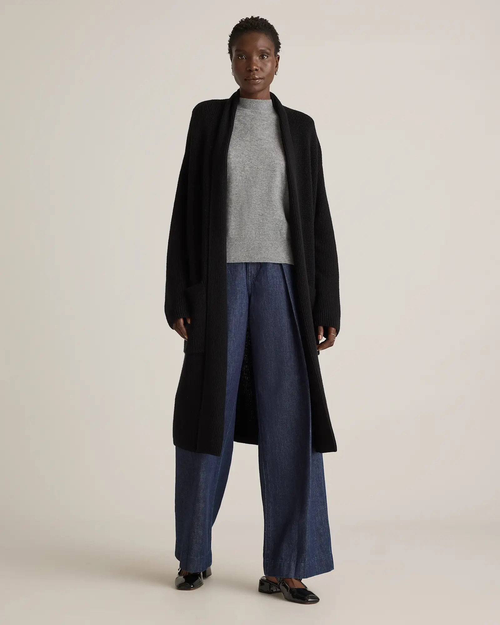 Australian Merino Wool Duster Cardigan in Black | Quince