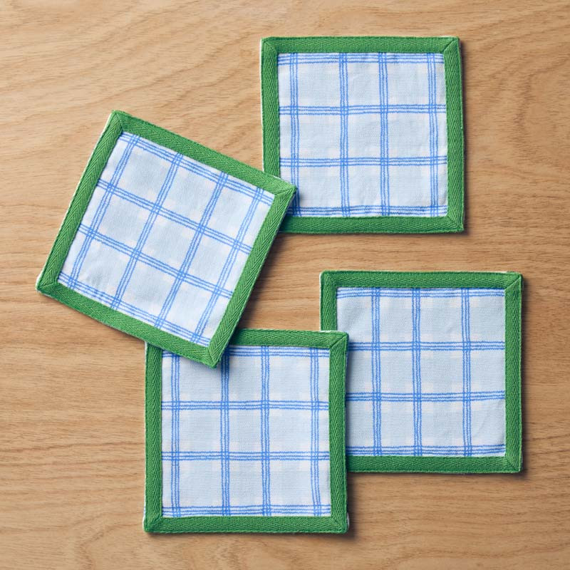 Floral Plaid Reversible Cocktail Napkins, Set of 4 - Blue | The Company Store