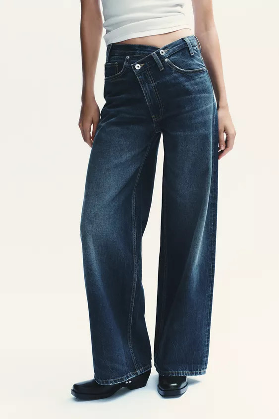TRF HIGH WAIST CROSSOVER WAIST WIDE LEG JEANS | Zara US