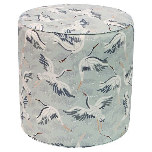 Harper Round Ottoman - Cranes - Blue | One Kings Lane