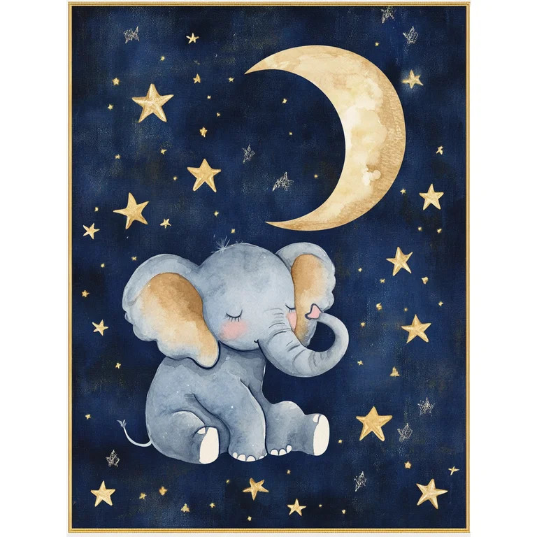 Cute Elephant Under Moon and Stars Canvas Wall Art， Perfect for Nursery Decor， Bedroom Decor... | Walmart (US)