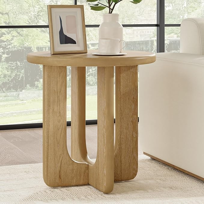 HULALA HOME Modern Round Side Table with Oak Veneer Top & Wood Legs, Compact End Table/Nightstand... | Amazon (US)