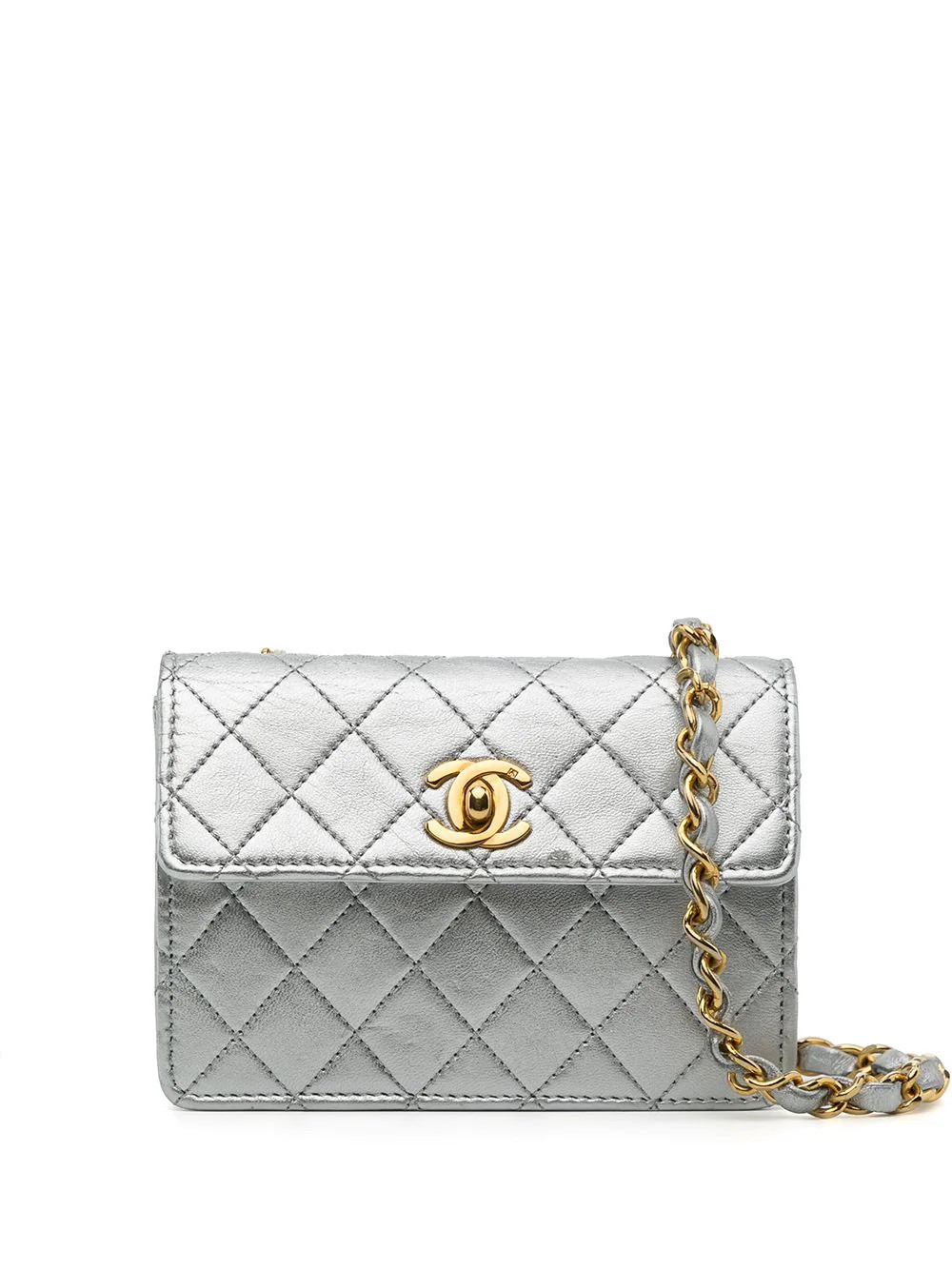 CHANEL Pre-Owned 1990s diamond-quilted mini bag - Silver | Farfetch Global