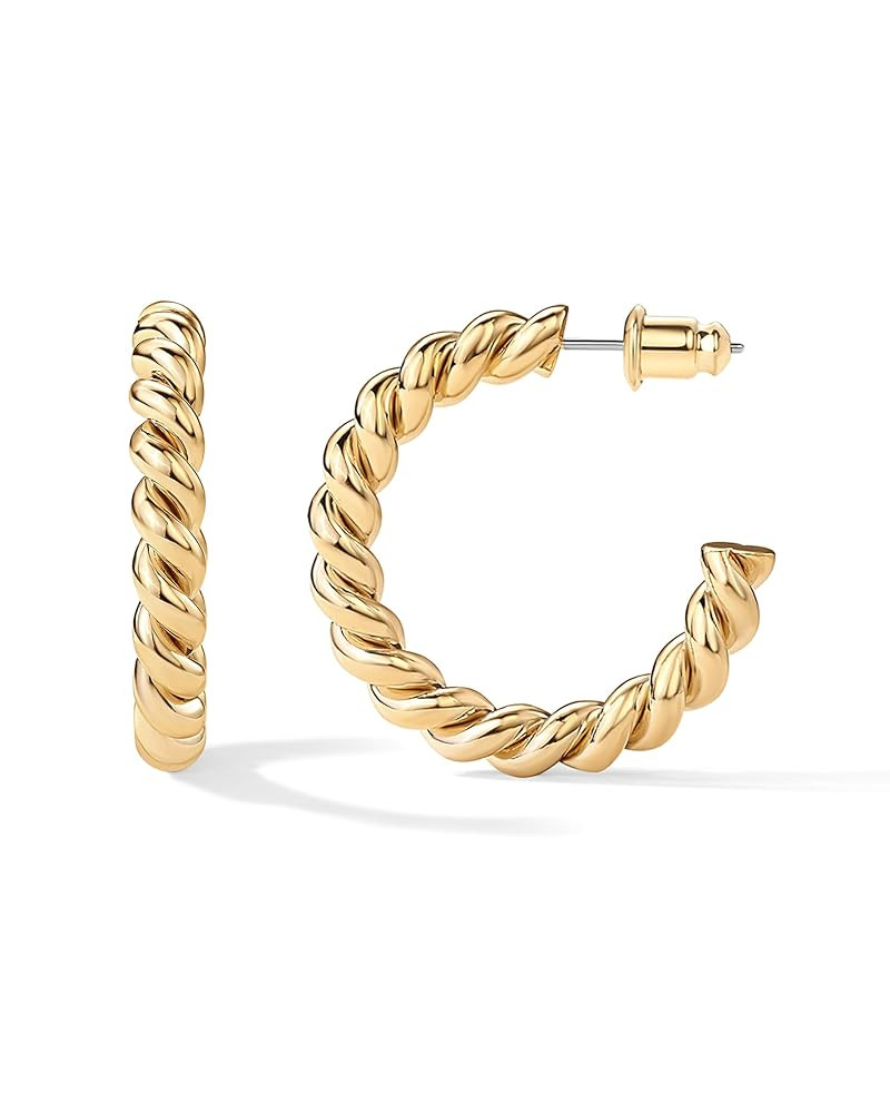 PAVOI 14K Gold Plated Twisted Rope Round Hoop Earrings in Rose, White and Yellow Gold | Amazon (US)