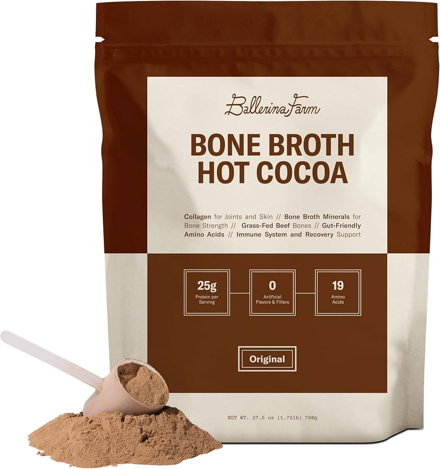 Ballerina Farm Bone Broth Hot Cocoa Mix, Grass Fed Collagen, 25g Protein | Amazon (US)