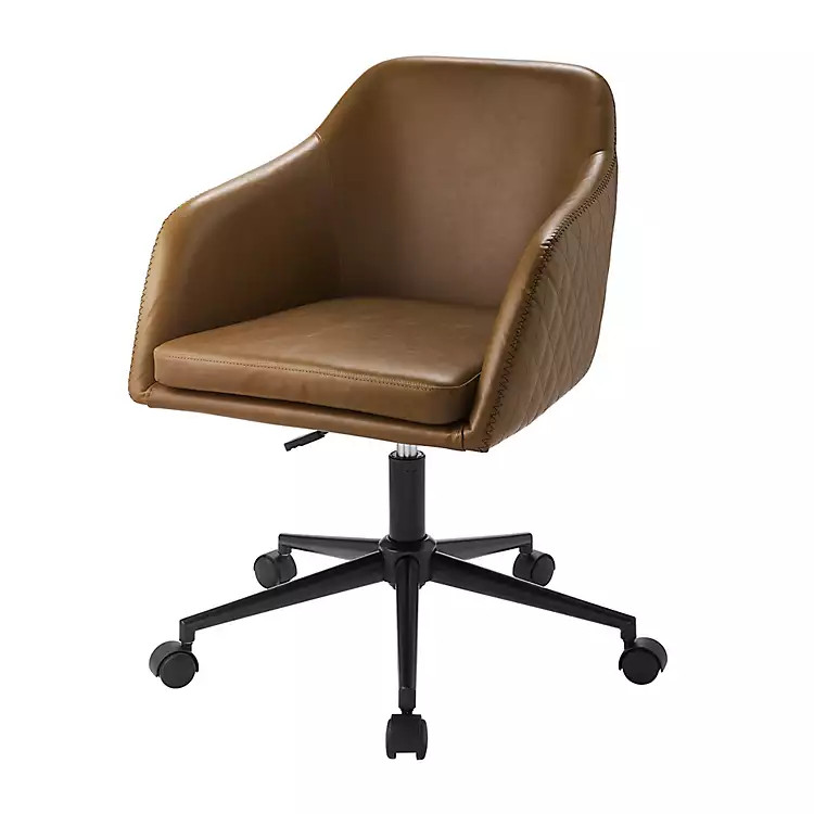 Brown Upholstered Barrel Swivel Office Chair | Kirkland's Home