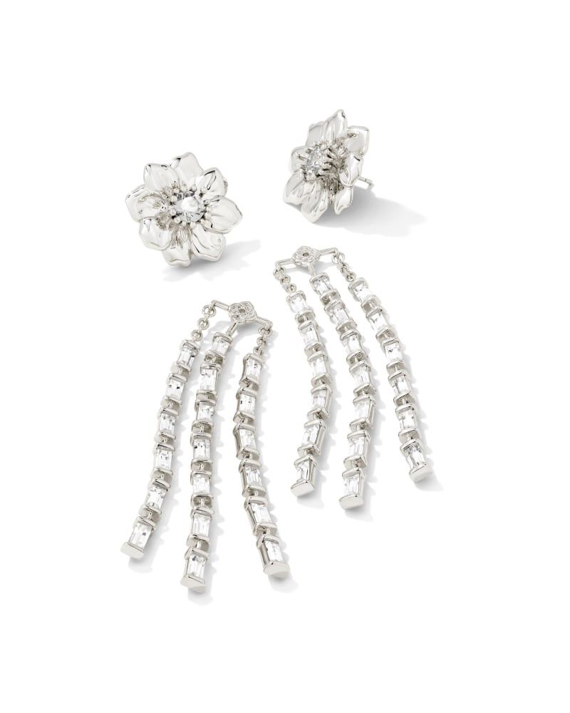 Cameron Bright Silver Statement Earrings in White Crystal | Kendra Scott