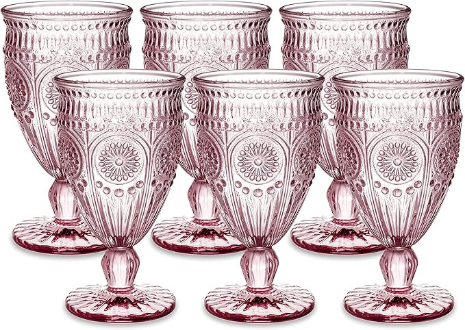 Kingrol 6 Pack Vintage Water Goblets, 10 oz Wine Glasses, Mixed Drink Glasses, Romantic Pink Drin... | Amazon (CA)
