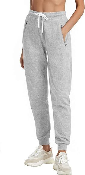 PULI Women Workout Sweatpants Cotton Jogger Ribber Splicing Lounge Sweat Pants with Zipper Pocket | Amazon (US)