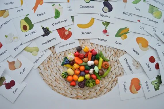 Miniature vegetables fruits Montessori materials Polymer clay miniatures Montessori flashcards Mo... | Etsy (US)