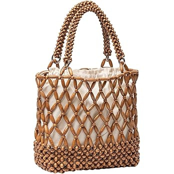 Molodo Wooden Bead Purses for Women Chic Handmade Handbag Clutch Bags for Beach Vacation | Amazon (US)