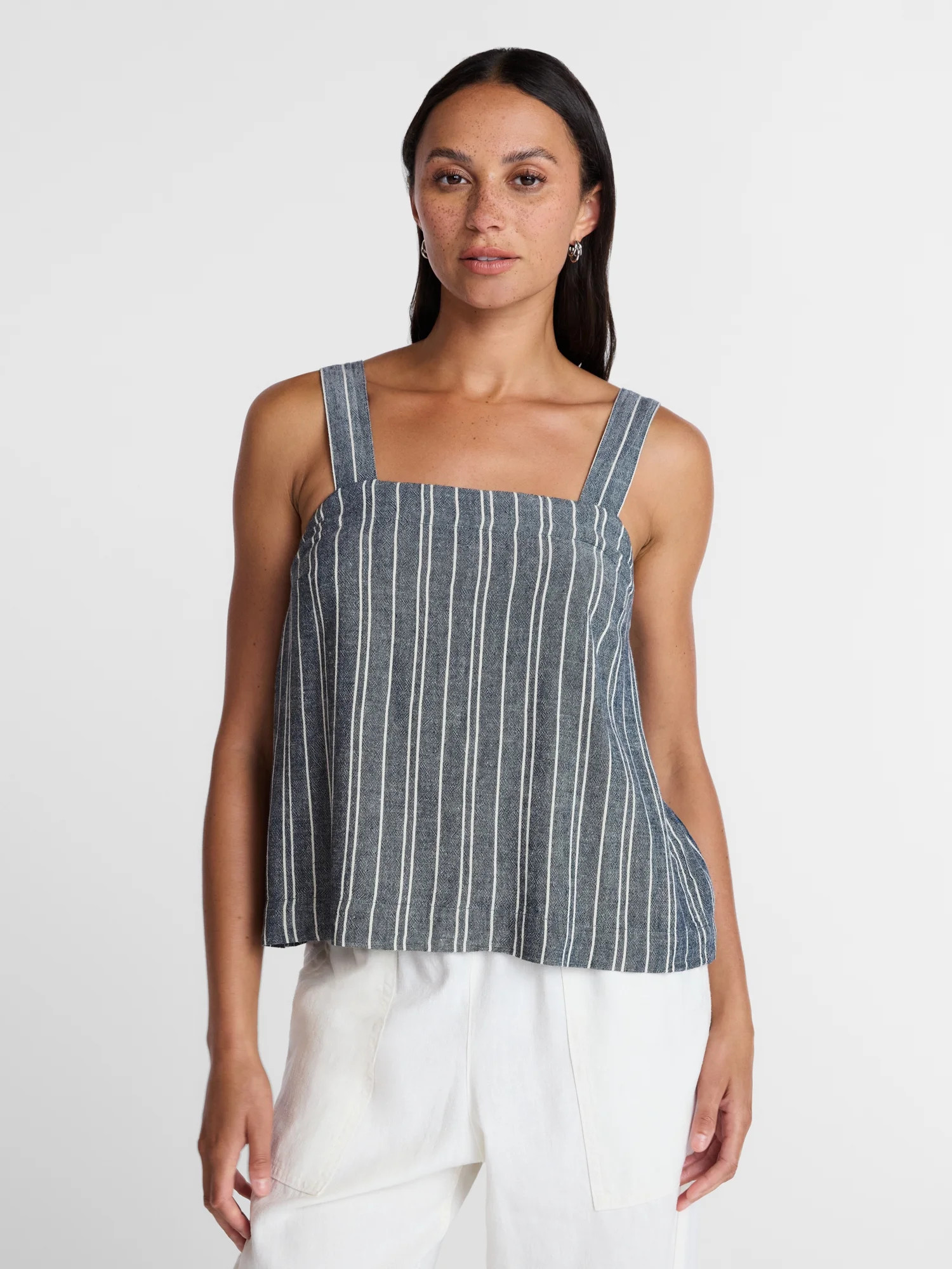 Time and Tru Women's Square Neck Linen Tank, Sizes XS-XXXL | Walmart (US)