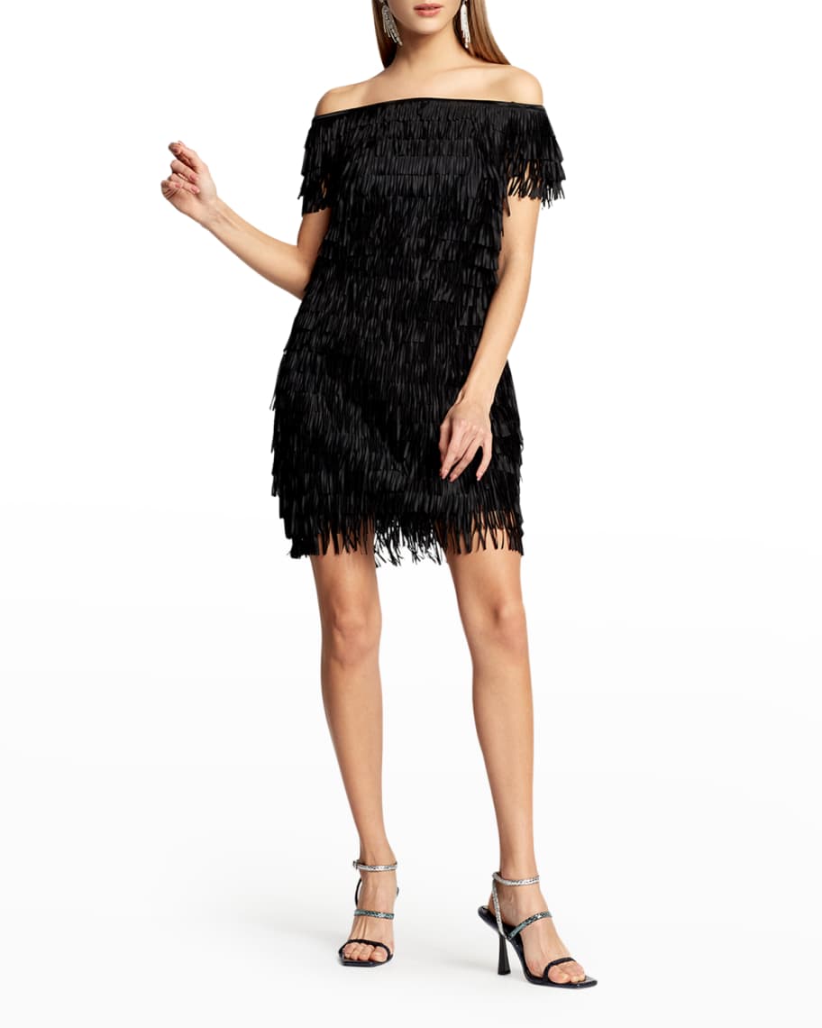SHO Off-the-Shoulder Mini Fringe Dress | Neiman Marcus