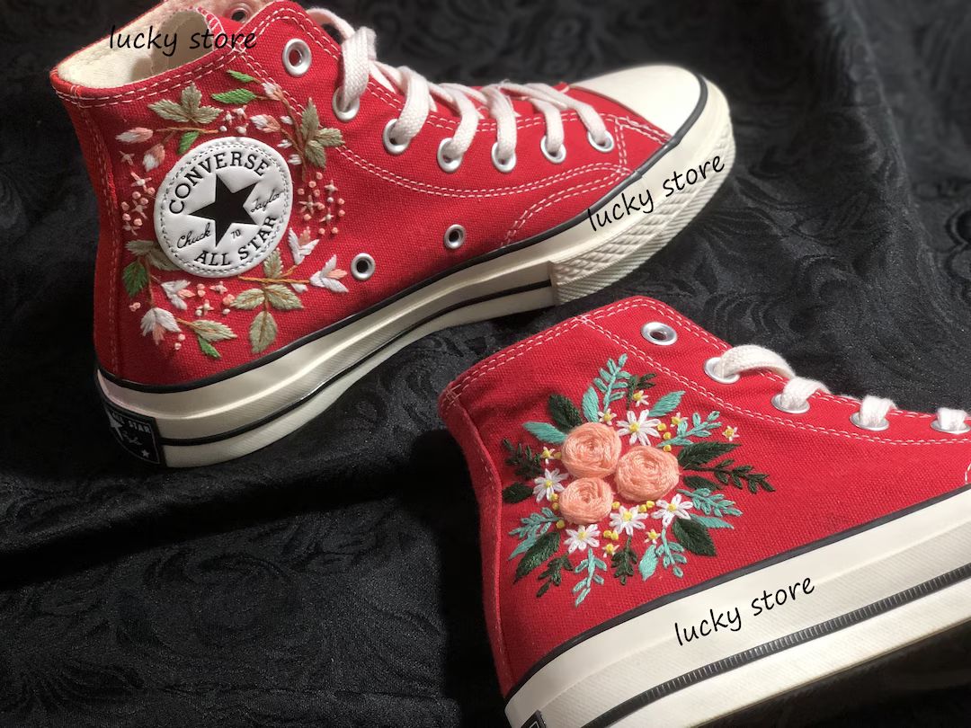 Converse Custom Floral Embroidery Embroidered Converse - Etsy | Etsy (US)