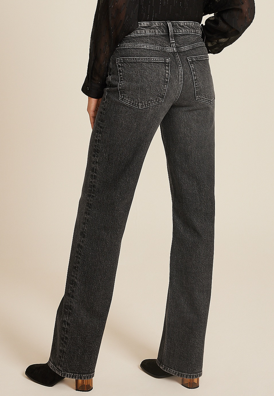 edgely™ Black High Rise Sparkle Relaxed Straight Jean | Maurices