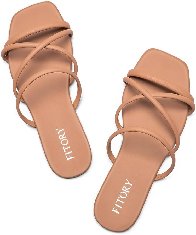 FITORY Women's Slide Sandals, Chic Cross-Strap & Comfy Flat Shoes for Summer SIze 6-11 | Amazon (US)