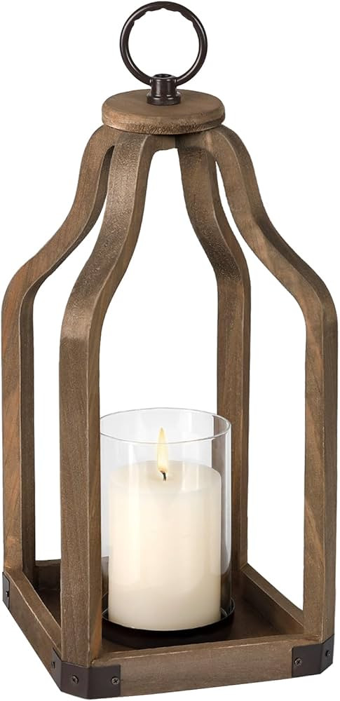 Rustic Wood Lantern Candle Holder for Farmhouse Decor - Indoor and Outdoor Table Centerpiece with... | Amazon (US)