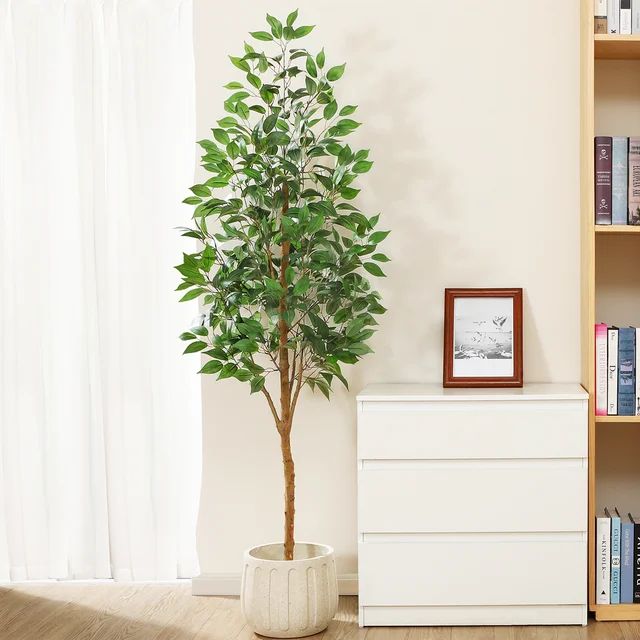 6FT Tall Artificial Ficus Tree with Natural Wood Trunk and Lifelike Leaves | Walmart (US)