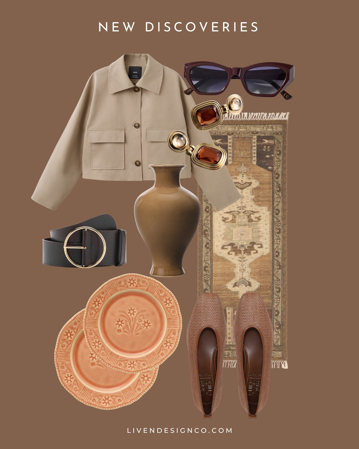 New discoveries. Style inspiration. Spring style. Runner rug. Reversible rug. Statement earrings. Dessert plates. Brown vase. Belt. Sunglasses. Woven ballet flats. Cropped trench coat. Cotton spring jacket

#LTKSpringSale #LTKSeasonal #LTKSaleAlert