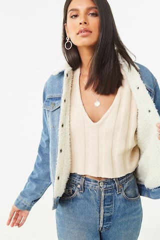 Faux Shearling-Lined Denim Jacket | Forever 21 (US)