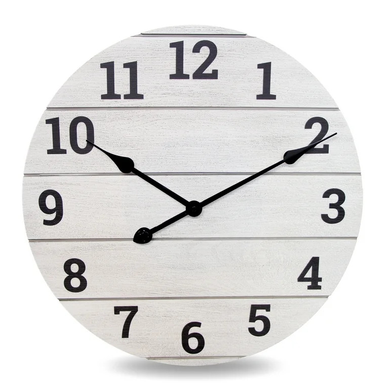 Mainstays 20" Analog Whitewashed Wood Plank Wall Clock | Walmart (US)