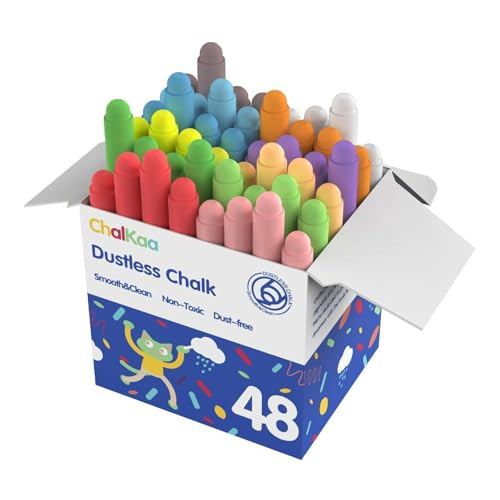 Dustless Chalk for Kids, 48PCS Colored Sidewalk Chalk, Wet-Erasable Crayon-Touch, Non Toxic Washable Toddler Chalks Drawing Writing Chalkboard Chalk Art Tool | Amazon (US)