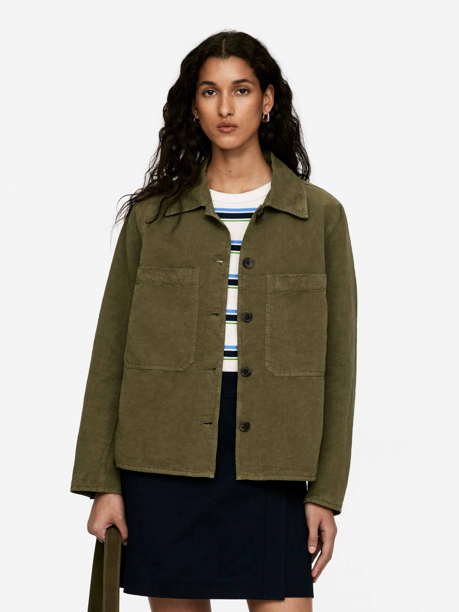 Linen Blend Overshirt – Khaki Green – Women – ARKET GB | Arket UK