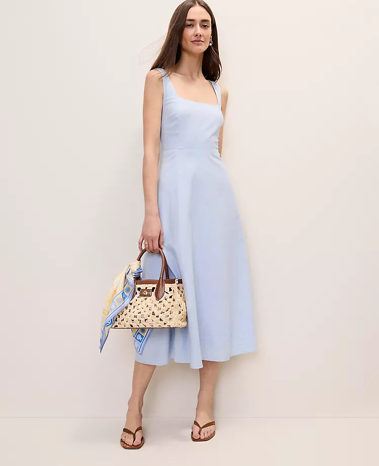 Flare Midi Dress in Linen Blend | Ann Taylor