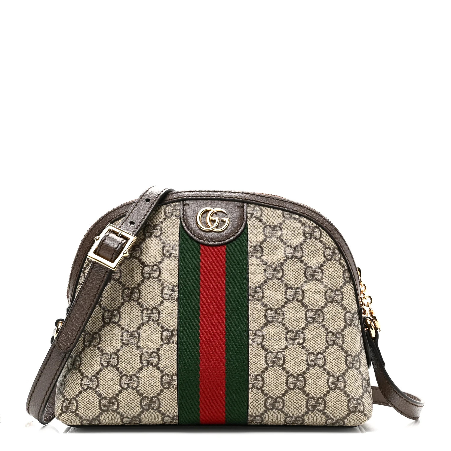 Gucci GG Supreme Monogram Textured Dollar Calfskin Web Small Ophidia Dome Shoulder Bag Beige Ebon... | FASHIONPHILE (US)