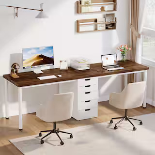 Moronia 78.74 in. Rectangular White and Brown Wood and Metal 5-Drawer Dual Executive Computer Des... | The Home Depot