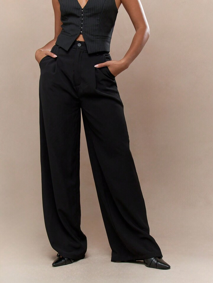 MISSGUIDED Tailored Pleated Wide Leg Trousers Business Casual Outfit | SHEIN