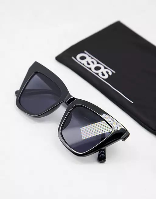 ASOS DESIGN recycled angular frame cat eye sunglasses in black | ASOS (Global)