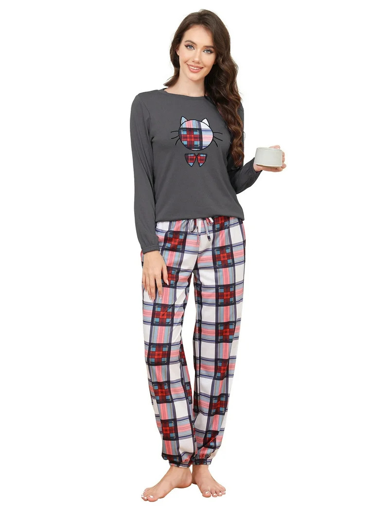 Cotton Pajamas Sets for Women 2pcs Long Sleeve and Long Pants Pajama Set Cute Print Pajama Set Wo... | Walmart (US)