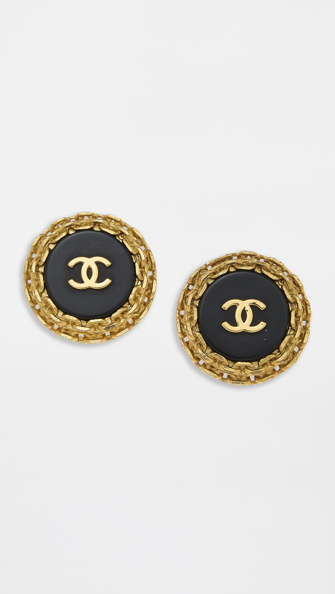 Chanel Black Gold CC Earrings | Shopbop