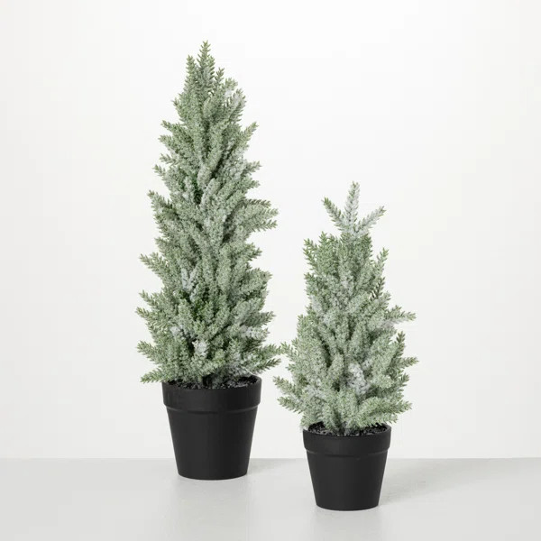 2 Piece Snowy Pine Tree Set | Wayfair North America