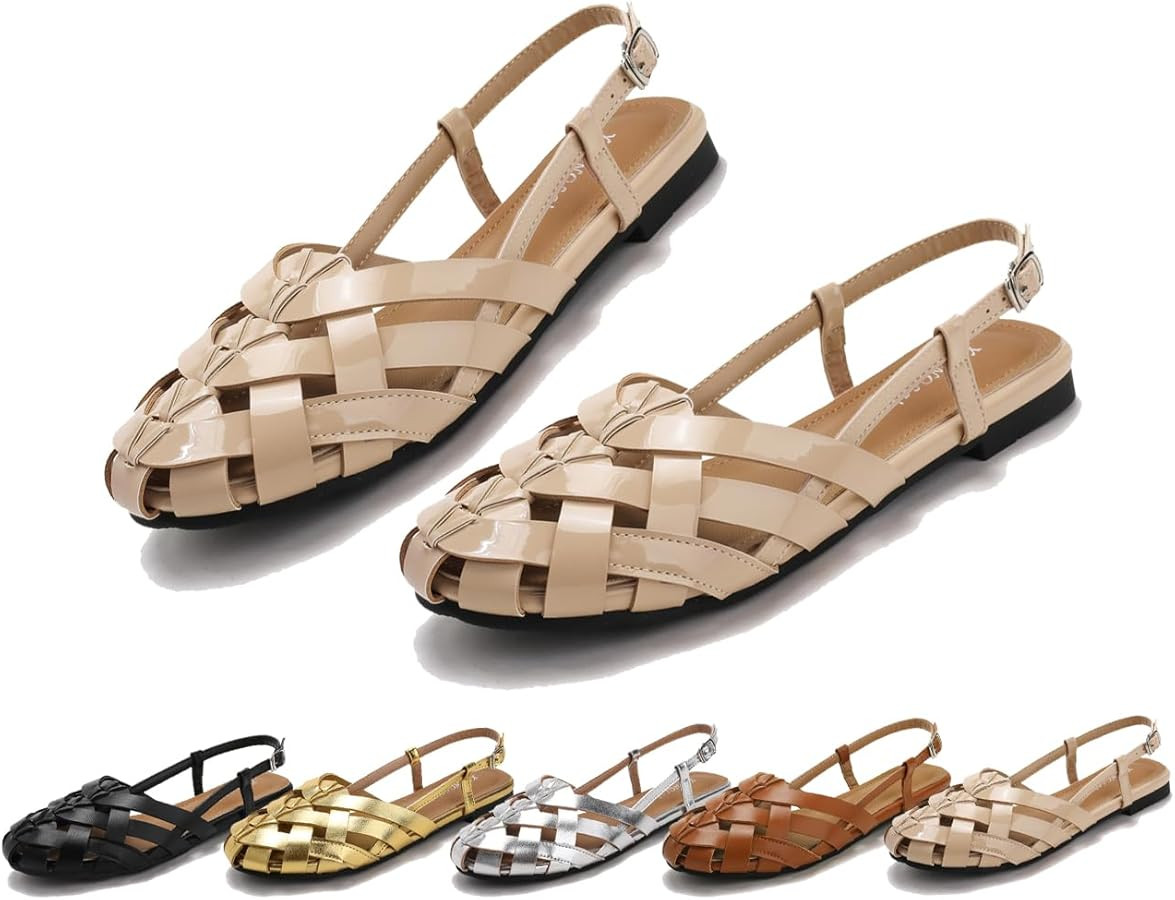 Woven Sandals for Women's Fisherman Flat Shoes ：Dressy Strappy Low Kitten Heel Open Toe Sandals... | Amazon (US)