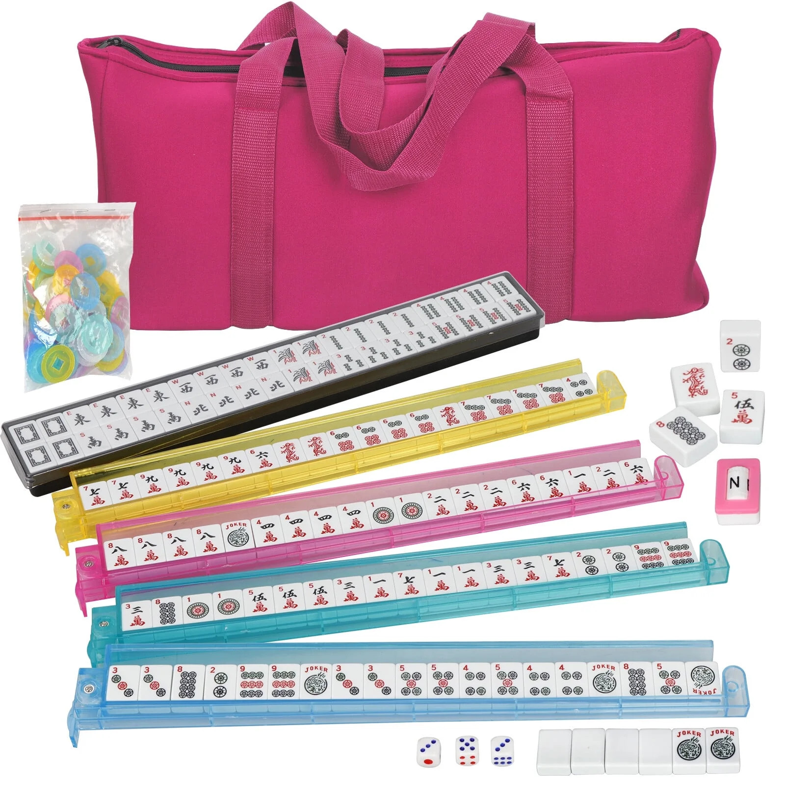 ZenSports American Mahjong Set Complete Families Game W/4 All-in-One Rack/Pushers & Padded Bag | Walmart (US)