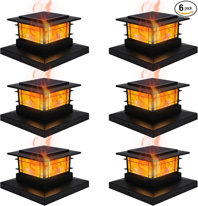 Dynaming 6 Pack Solar Post Cap Lights Outdoor with Flickering Flame Light, Fence Post Solar Light... | Amazon (US)