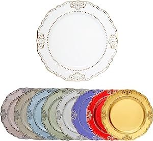 Spsyrine White Charger Plates with Gold Rim, 6 Pack Embossed Plate Chargers with Beaded Rim, 13" ... | Amazon (US)