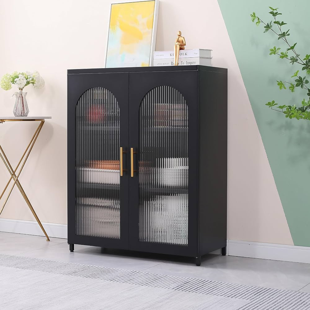 OSEILLC Metal Sideboard Buffet Cabinet with Tempered Glass Doors, Accent Cabinet with Adjustable ... | Amazon (US)