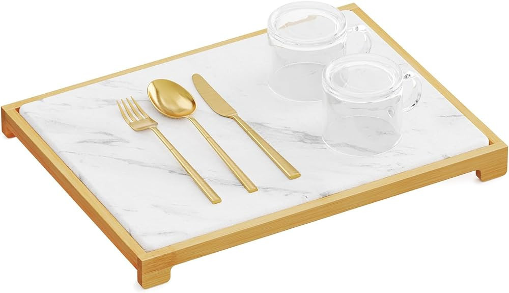 SpaceAid Stone Drying Mat for Kitchen Counter, Bamboo Rack Dish Pad, Instant Dry Diatomaceous Ear... | Amazon (US)