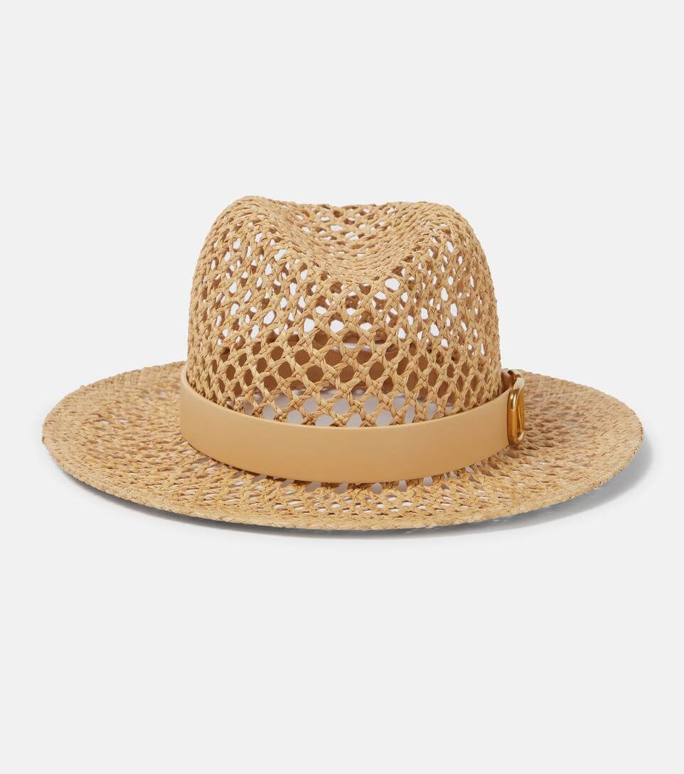 VLogo leather-trimmed straw hat | Mytheresa (US/CA)