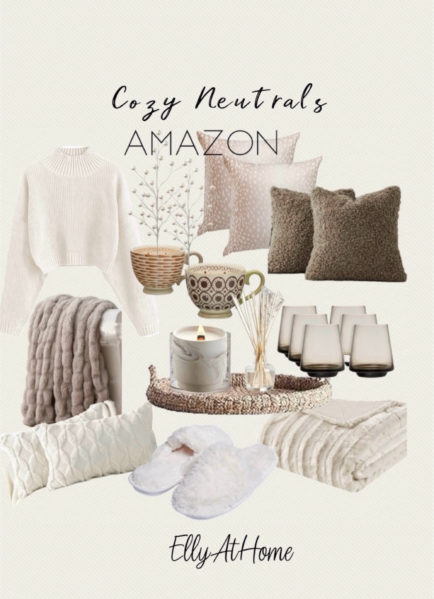 Cozy fall neutrals. Amazon home. Target candles buy one get one 50% off! Shop off white sweater, fuzzy slippers, cozy and comfy throw pillows and blankets, winter fragrant candles, coastal tray, pearl stems, mugs, cups. Winter home decor accessories. 

#LTKSaleAlert #LTKFindsUnder50 #LTKHome